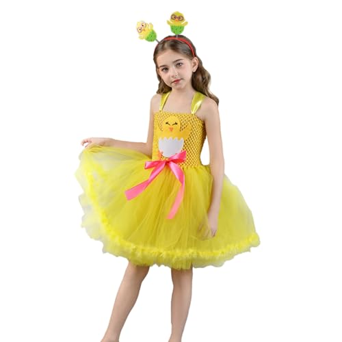 Disfraz de Pascua para cosplay, bonito vestido de niña de dibujos animados, con diadema para actuaciones escénicas, juego de rol (amarillo, 10-12 años)