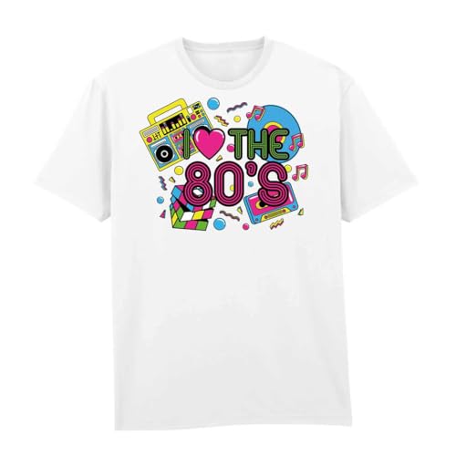 T-shirt rétro avec motif cassette et vinyle, haut blanc unisexe style vintage