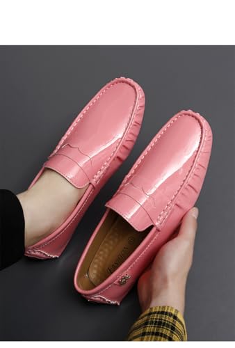 Battle Men Men's PU Leather Penny Moccasins Slip-On Driving Loafers Lightweight Casual Shoes with Flexible Anti-Slip Rubber Sole(Pink,12 M US)3