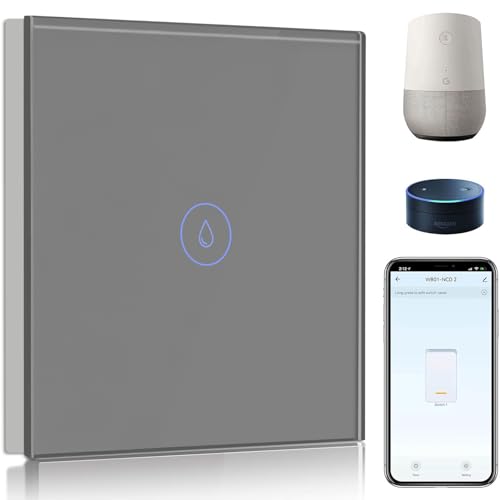 BSEED 40A Smart Interruttore per Scaldabagno, Interruttore per Scaldabagno con Amazon Alexa e Google Home, WiFi Interruttore per Scaldabagno con Touchscreen Grigio(Linea Neutra Necessaria)