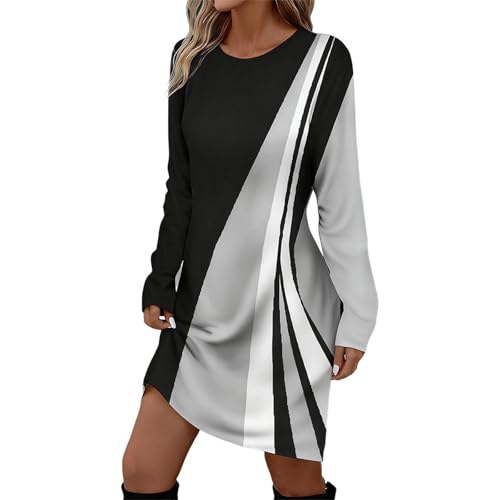 Generisch Winterkleider Damen Elegant A Linie Knielang Midi Kleid Langarm Damen Winterkleid Kleid Winter Herbstkleid Große Größen Lässiges...