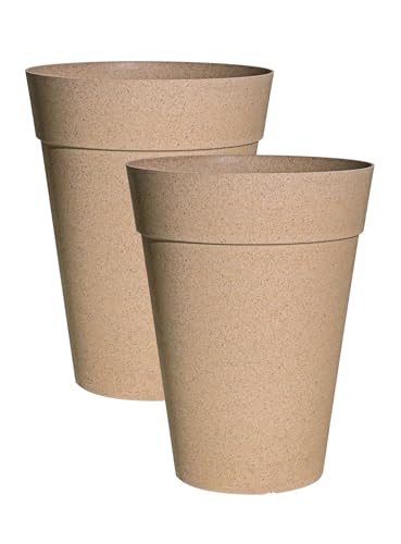 Image of Harshdeep Planters for Home Decor - Rome - Indoor Outdoor Home Office Garden Decorative Eco Friendly Round 12 Inch Recyclable Plant Pot Bamboo and Rice Husk Set of 2 (Cream)