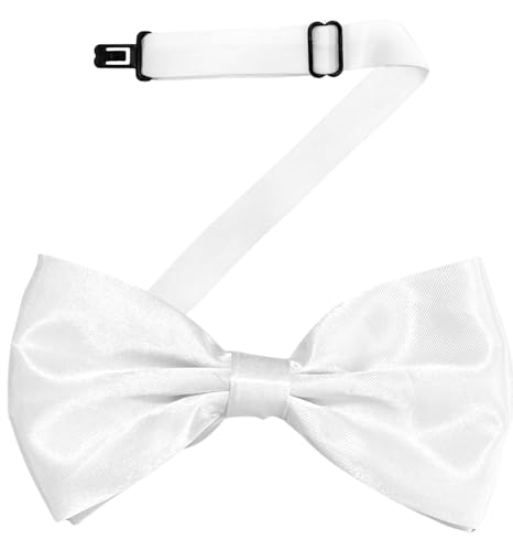 MDSTYLE Bow Ties for Men Pre-Tied Adjustable - Classic Mens Bow Tie - Tuxedo Wedding Formal Bowtie Solid Color Bowties (White)