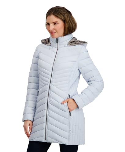 Image of Nautica Women's Stretch Puffer Jacket- Wind & Water-resistant Winter Coat Faux Fur Lined Hood