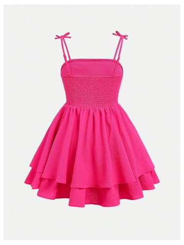 Image of SHENHE Girl's Smocked Ruched A Line Swing Dress Layered Tie Shoulder Flowy Cami Short Dress