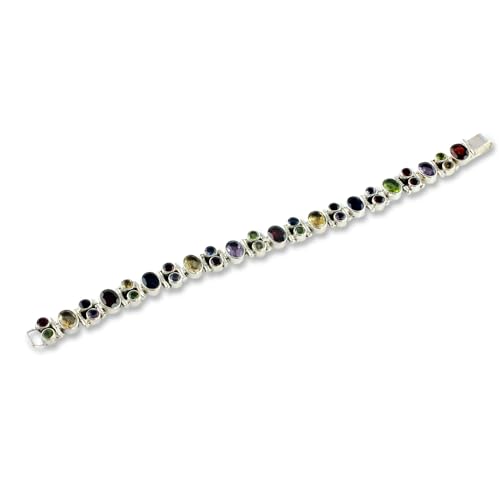 NOVICA Artisan Handmade Multigemstone Link Bracelet Sterling Silver Peridot Iolite Green Multicolor Purple Red Yellow India Birthstone [7.5 in L x 0.4 in W] ' Sparkle'4