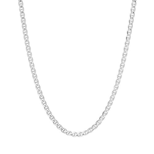 4mm .925 Sterling Silver Flat Mariner Link Anchor Chain Necklace (24")