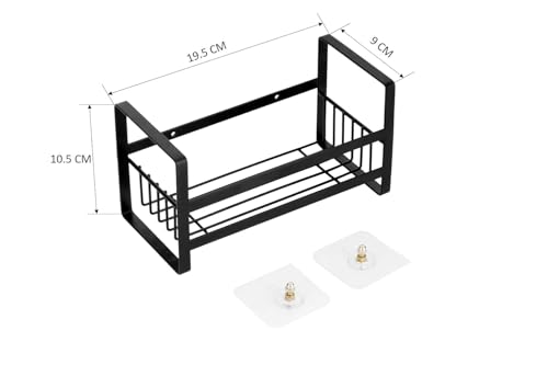 Image of Dangfly Wall Mounted Self-Adhesive Bathroom Shelf /Kitchen Rack & Holder /Soap Holder /Sponge Holder /Storage Organizer Rack /Sink Organizer (Material- Metal Powder Coated Finish, Black, Pack of 1)