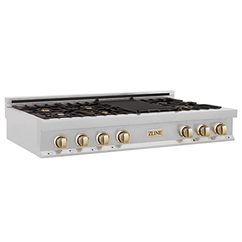 Zline Kitchen And Bath RTSZ-48-G Zline Autograph Edition 48 Inch Porcelain Rangetop With 7 Gas Burners In Fingerprint Resistant Stainless Steel And Gold Accents cover