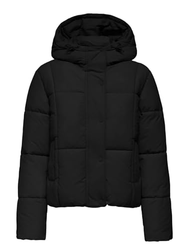 JDY Chaqueta acolchada corta para mujer JDYWonder Puffer Chaqueta de invierno con capucha, Negro, XL