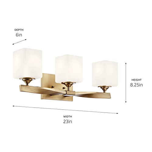 Image of Kichler Marette 23 inch 3-Light Bathroom Vanity Light Fixture with Satin Etched Cased Opal Glass in Champagne Bronze for Bathroom and Powder Room (23 inch x 8.25 inch x 6 inch), 55002CPZ