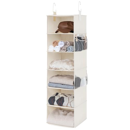 Image of StorageWorks 6-Shelf Hanging Closet Organizer, Hanging Shelves for Closet, Fabric, Mixing of Beige, White & Ivory, 12" D x 12" W x 47 1⁄2" H