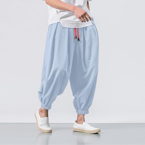Mens Hip Hop Harem Pants Fashion Solid Color Oversized Tapered Pants Elastic Drawstring Baggy Casual Comfy Trouser4