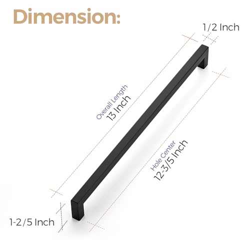 Image of Ravinte 3 Pack 12-3 /5 Inch Kitchen Square Cabinet Handles Matte Black Pulls Black Drawer Pulls Kitchen Cabinet Hardware Handles