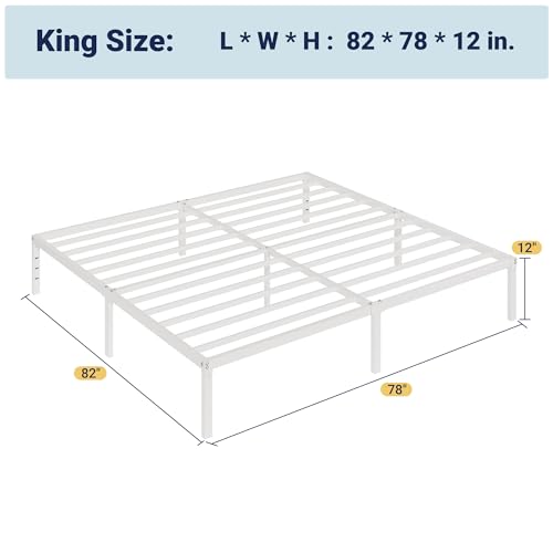 Image of Allewie King Size Bed Frame, 12 Inch Metal Platform Beds with Storage Space, No Box Spring Required and Easy Assembly, White