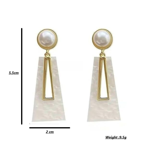 Image of Handicraft Kottage Elegant Korean Style Pearl Drop Dangle Earrings Gold Plated Asymmetrical Statement Drop Earrings for Women & Girls