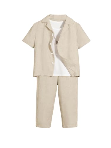 Image of Verdusa Boy's 2 Piece Sets Linen Set Going Out Summer Outfits Button Up Shirt and Pants Set Matching Sets