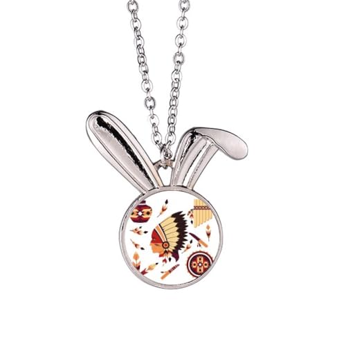 Collier lapin indien en relief et plumes ciselées, bijou ethnique aux finitions premium