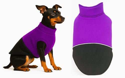 Image of The Pets Company Dog Winter Coat Jacket, Clothes, Windproof, Reversible, Light Weight, Washable, Ultra Warm Thick Fleece Lined Dog Vest For Cold Weather Protection, (Purple Black, X - Small - 12 Inch)