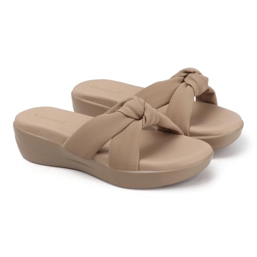 Image of Women's Wedge Slip-On Sandals with Knot Strap | Comfortable Casual Platform Slippers for Girls & Women