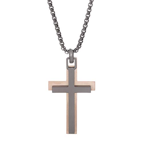 Steve Madden Men's Rose Gold-Tone and Silver-Tone Double Cross Necklace on 26