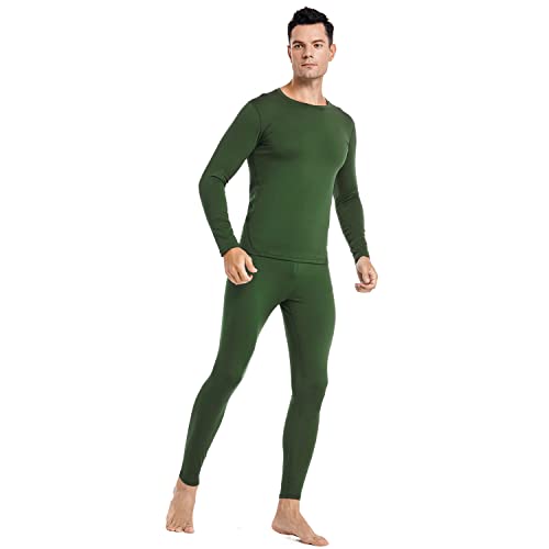 Image of PISIQI Thermal Underwear Men Ultra-Soft Long Johns Set with Fleece Lined Base Layer Winter Skiing Warm Top & Bottom Black