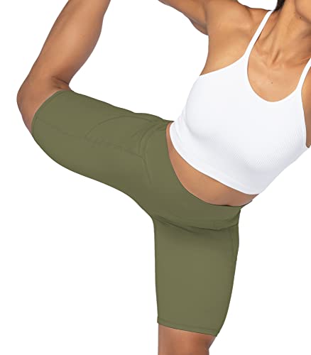 Sunzel 10" / 8" / 5" Biker Shorts For Women With Pockets, High Waisted Yoga Athletic Gym Workout Compression Long Shorts Green #TOP7
