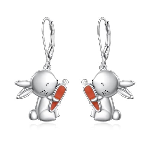 Boucles d'oreilles lapin en argent 925 sterling pour femme et fille
