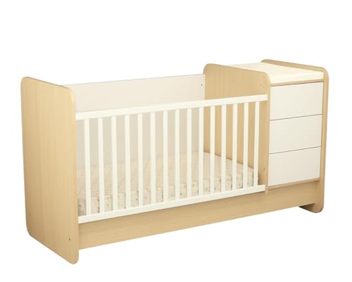 Sauthon Lit combiné 140x70 évolutif en 90x190 avec Commode à Langer 3 tiroirs