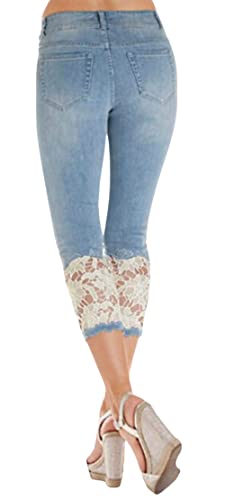 CHARTOU Women Skinny Stretchy Denim Pants Capris Jeans Lace Cropped Jeans Lightweight Denim Pants3