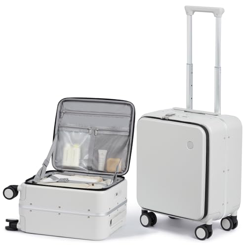 mixi 17x14x9 Carry On Luggage Underseat PC Hard Shell Suitcase Top Opening Aluminum Frame Travel Suitcases with Wheels Smoke White