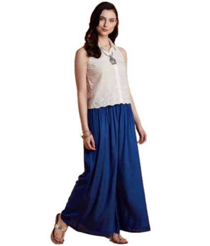 Image of TNQ Full Flared Cotton Palazzo Pants || Gold Print Printed Sharara Garara || Ethnic Or Casual Wear
