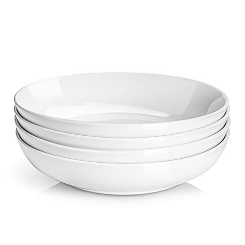 DOWAN Salad Pasta Bowls, Porcelain Serving Bowl Set, 50 Ounces, White, Set of