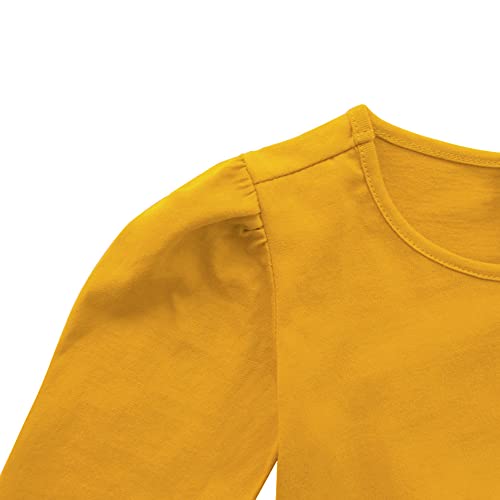 Noomelfish Girls Long Puff Sleeve Swing Dress Casual Cotton Twirly Skater Dresses with Pockets (2-12 Years)3