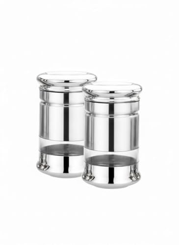 Image of Multipurpose Stainless Steel see through Transparent Kitchen Storage Jars | Set of 2Pcs | Steel Matte | 1000 ML