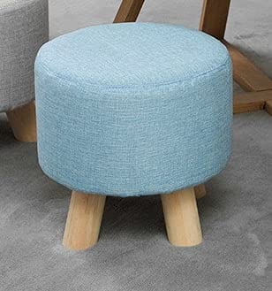 LINGWEI Modern Home Ottomans FootStool,Small Foot Rest Stool Round Cotton and Linen Ottomans Padded Seat Footstool,Vanity Chair, Foot Rest for Living Room. (Blue)