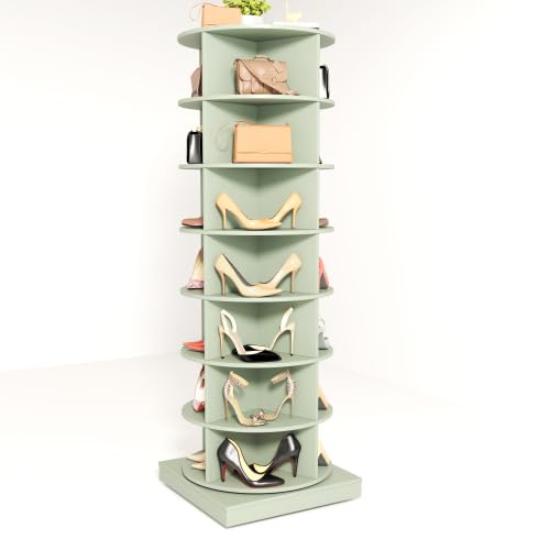 Image of HKLYRHIMO Rotating Storage Rack-American Design White-7-Tier Spinning Storage Rack,Free Standing 360 Revolving Shoe Organizer-for Bedroom,Livingroom,Hallway. (Green,7-Tier with Base)