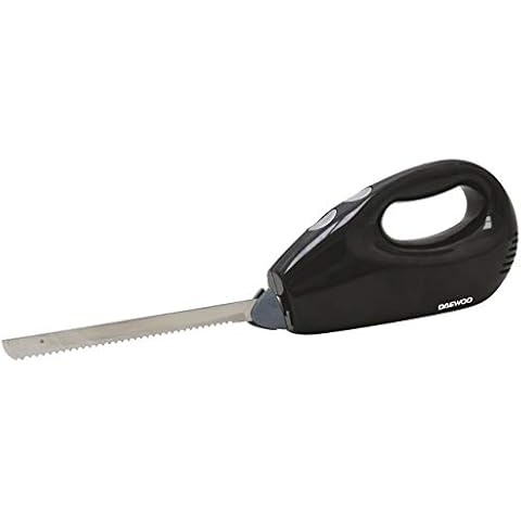 Daewoo 180W Electric Carving Knife, Pulse Setting, Removable Stainless Steel Serrated Blades, Safety Control Ideal for Meat, Bread & More - Black Cover