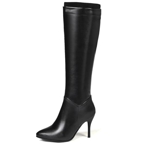 Bottes mi-mollet femme talon aiguille élégant bout amande avec zip