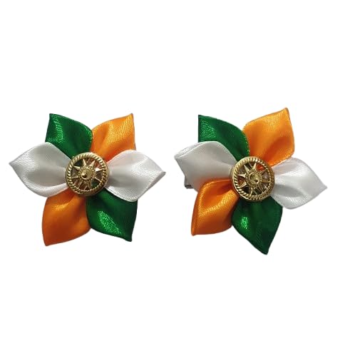 Belleza Crafting with Creativity Tricolour/Tricolor Flower/Bow Hairclips with Chakra (Pack of 1)-image-8