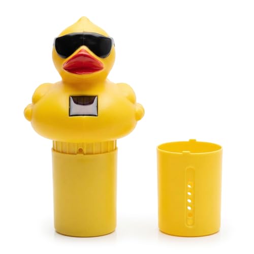 GAME Solar Light-Up Floating Pool Chlorine Dispenser Derby Duck Design Adjustable Control Ring Holds Up to 3 x 3 Chlorine Tablets for Above-Ground & In-Ground Pools