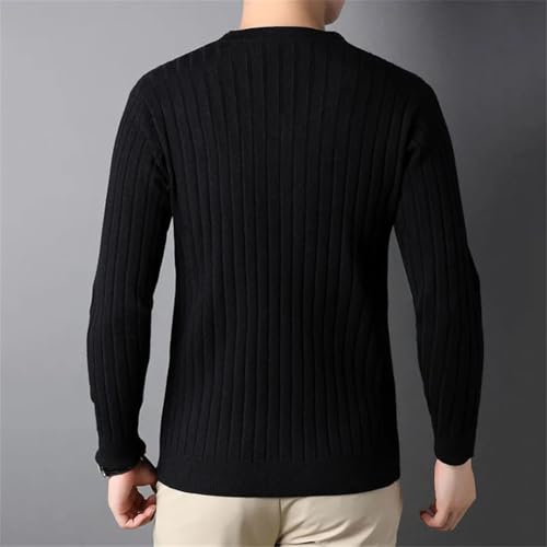 Men V-Neck Solid Color Vertical Stripes Casual Sweater Slim Long Sleeve Knitted Pullovers Top2
