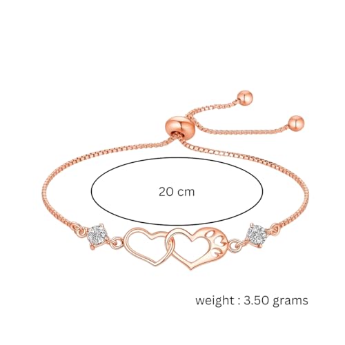 Image of Nilu's Collection Double Heart Shape Cubic Zirconia Charm Bracelet, Love Bracelet for Women and Girls, Valentine's Day Gift