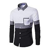 Stylische Hemden Herren Langarm Patchwork Casual Button-Down Shirts Regular Fit Umlegekragen, blank, M