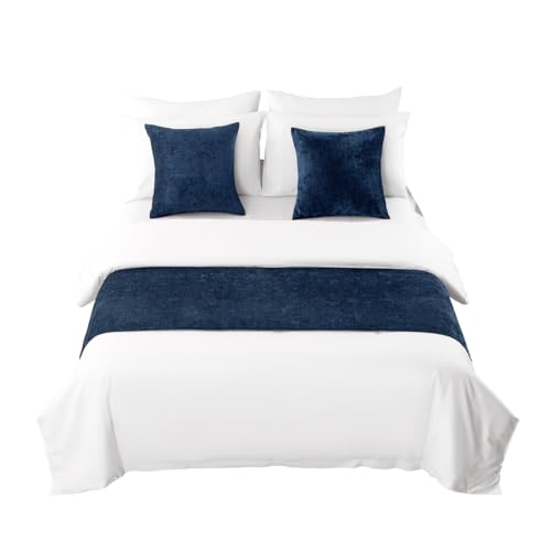 AMBERIS Bed Runner Dark Blue, Chenille Soft No Fading Modern Bed Scarf - Cosy Home Interiors AMBERIS Bed Runner Dark Blue, Chenille Soft No Fading Modern Bed Scarf - Image 4