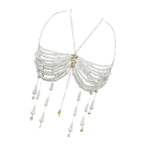 YUTNGYNG Mode Perlen Verschönerte Halterck Tanks Top Mit Quasten Frauenkörperschmuck Brust Kette BH Für Abend Event Körperkette Weste