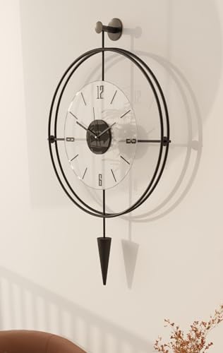 Image of Lavipen Black Wall Clocks for Living Room, 50cm Large Modern Silent Wall Clock, Gold Clock with No Ticking, Scandinavian Design with Sweep Movement, for Home Decor (Black)