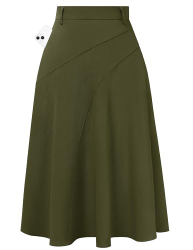 Image of Women's Business Casual Midi Skirt, High Waist Flowy Skirts with Pockets | Flowy, Work, Basic, Elegant, Teacher, Formal, Office, Funeral, Church, Fashion, Outfits, Clothing