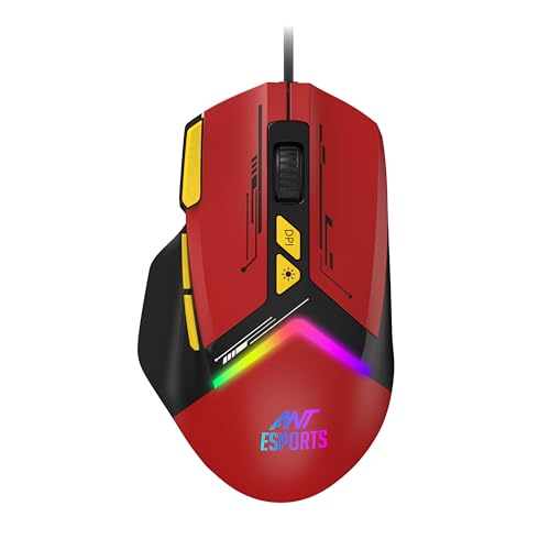 Image of Ant Esports GM333 RGB Wired High End Optical Ergonomic Gaming Mouse with 12800 DPI 1.5M Braided Cable Comes with Inbuilt Software Huano Switches with Rubber Coated Top Cover - Black /Red /Yellow