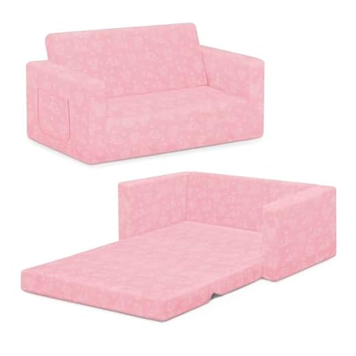 Delta Children Serta Perfect Sleeper Extra Wide Convertible Sofa to Lounger, Comfy 2-in-1 Flip Open Couch/Sleeper for Kids, Pink